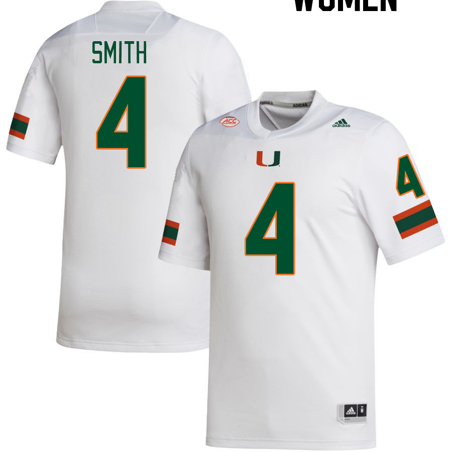 Women #4 Keontra Smith Miami Hurricanes College Football Jerseys Stitched-White - Click Image to Close